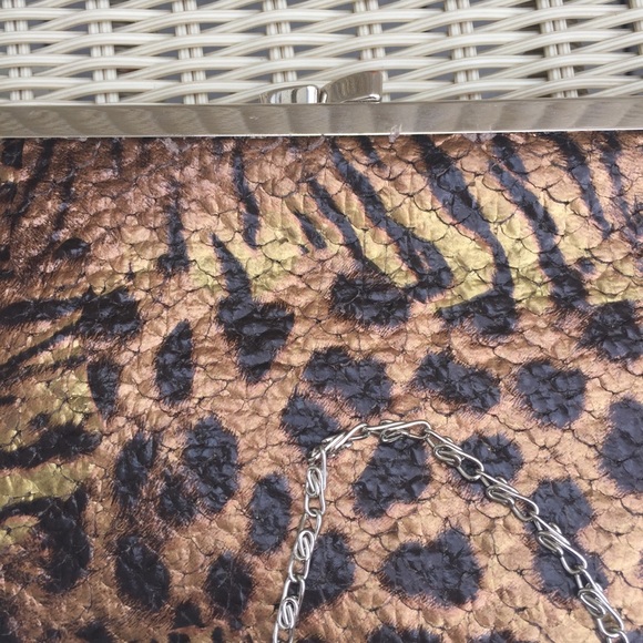 Animal Print Clutch with long gold chain - Picture 2 of 5